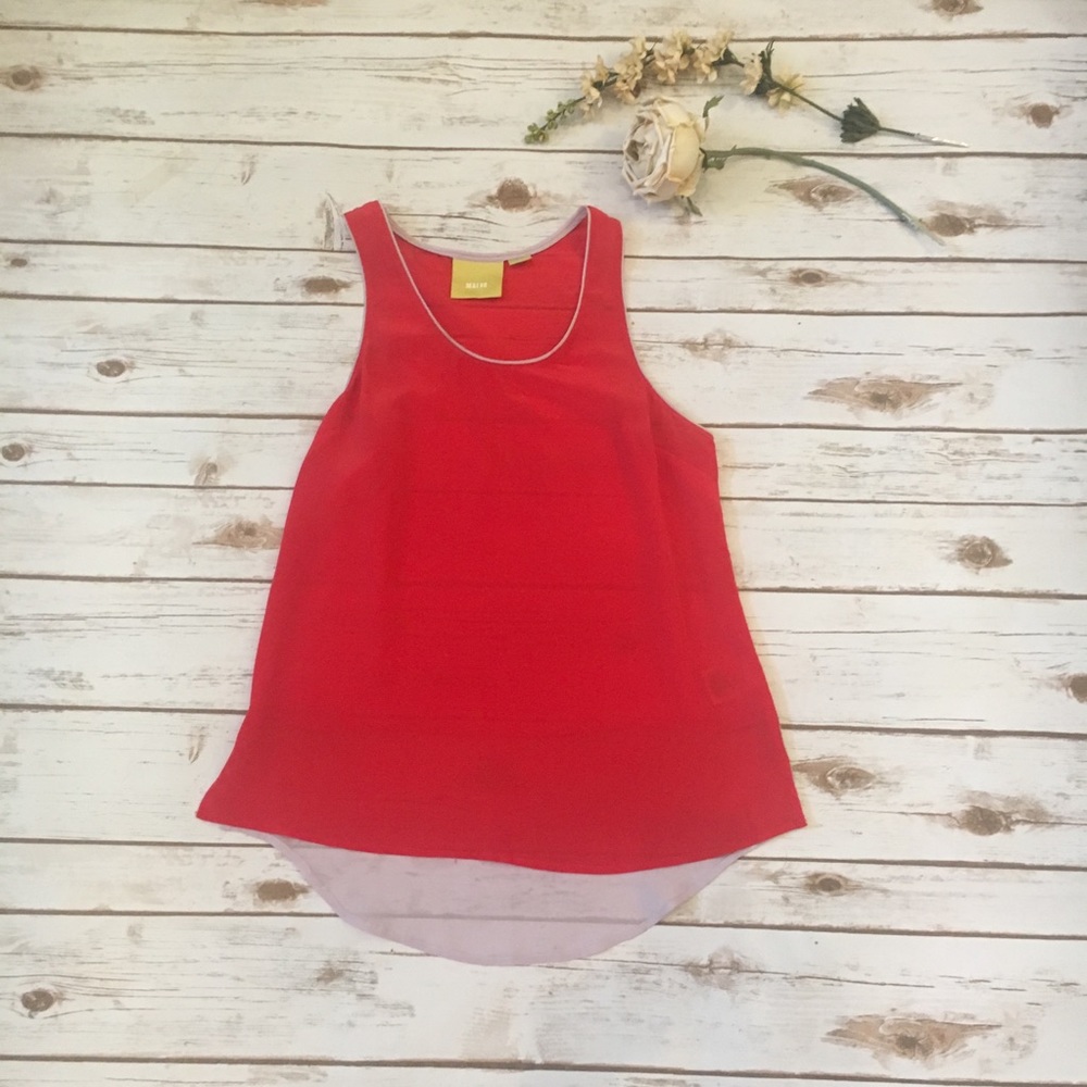Maeve Silk  Cherry Lavender Piping Top Size 4